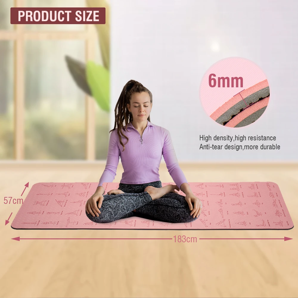 TPE Yoga Mat Non Slip With Patter 183*57cm 6mm Eco-friendly Hight-densit Gymnastics Mat Suitable for Mats Yoga And Pilates Sport