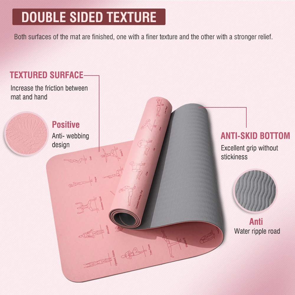 TPE Yoga Mat Non Slip With Patter 183*57cm 6mm Eco-friendly Hight-densit Gymnastics Mat Suitable for Mats Yoga And Pilates Sport