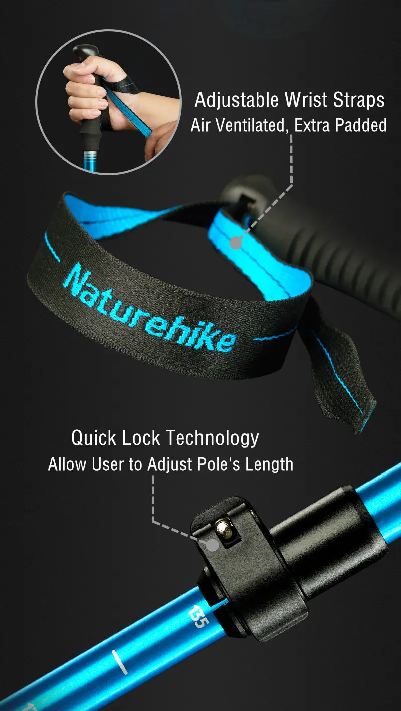 Naturehike ST09 Trekking Poles Nordic Walking Poles Aluminum Trekking Sticks Foldable Hiking Pole Telescopic stick Walking stick