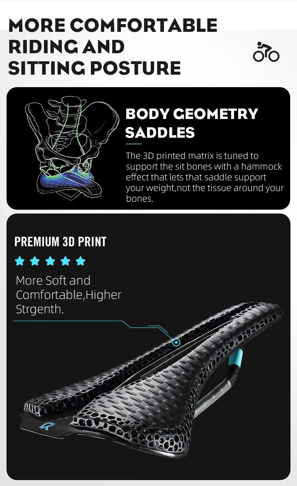 RYET Full Carbon 3D Printed Bike Saddle 250mm*140MM 115g 7*9mm Carbon 3D Printed Bicycle Seat MTB Gravel Road Saddle Bike Parts
