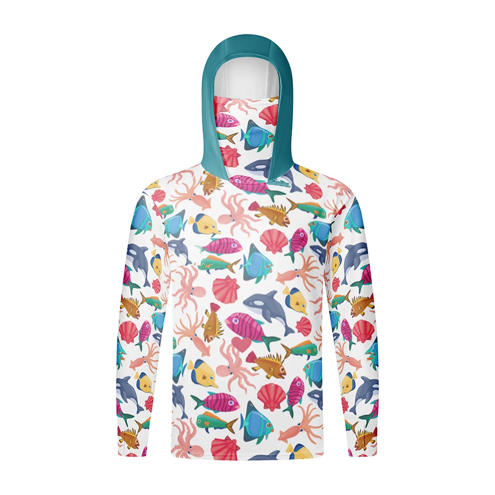 Fishing Shirts Long Sleeve Hoodie UPF 50+ T-shirt Tops Sun Protection Jersey Men's Face Mask Fishing Clothes