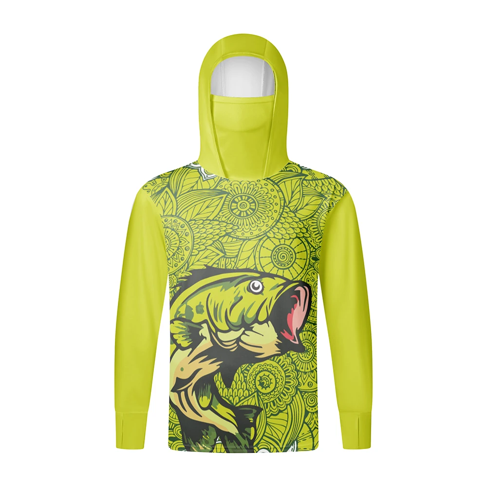 Fishing Shirts Long Sleeve Hoodie UPF 50+ T-shirt Tops Sun Protection Jersey Men's Face Mask Fishing Clothes