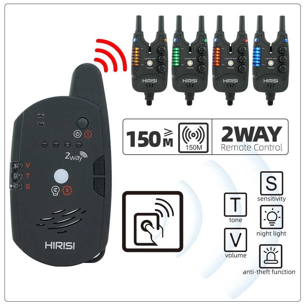 Hirisi S8 Carp Fishing Alarm 1+4 Set Waterproof Bite Alarm 2 Way Remote Control Bite Indicator Fishing Accessories