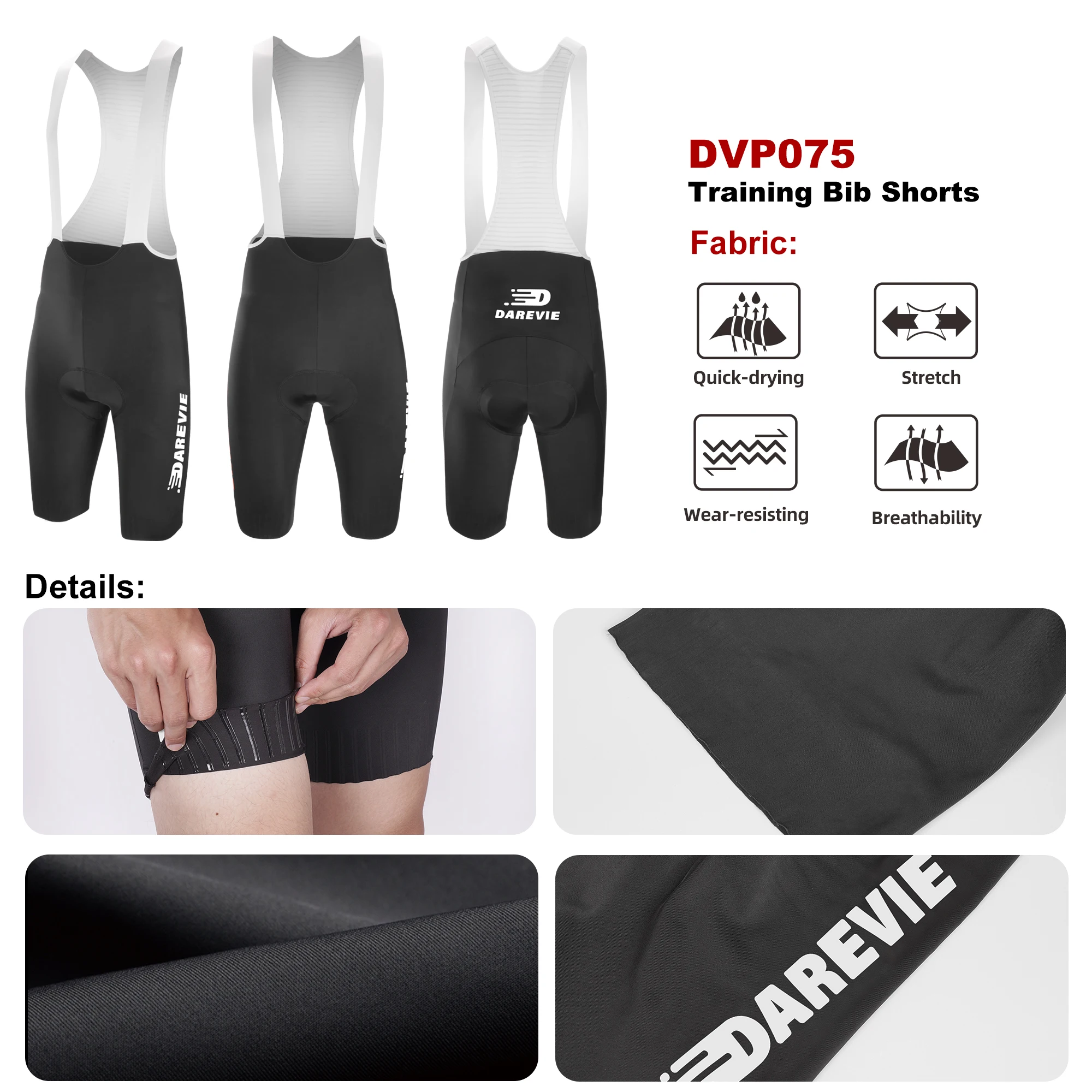 DAREVIE Cycling Bib Shorts Training Level 80Kg/m³ Pad Men's Cycling Shorts Anti Slip 4-Way Stretch Quick-Dry Cycling Shorts