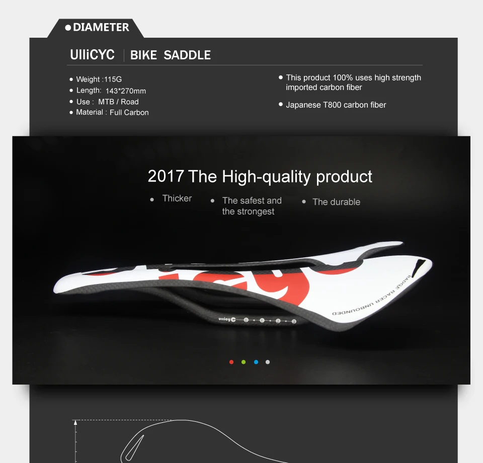 New Ullicyc 3K Full Carbon Fiber Bicycle Saddle Road/MTB Bike Carbon Saddle Seat Matte/Glossy Colorful