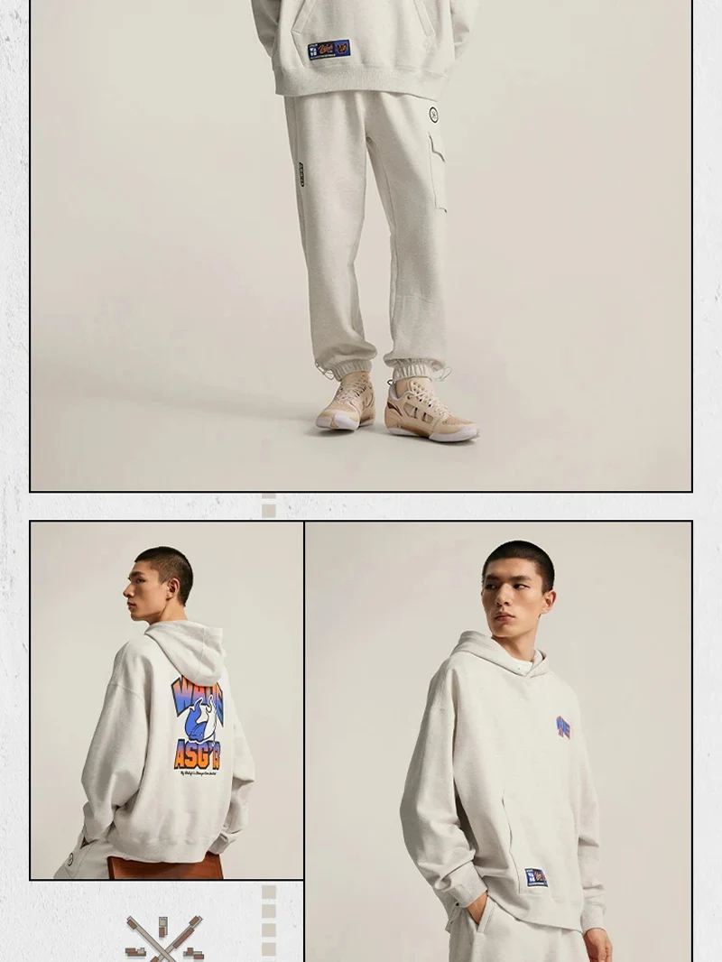 Li-Ning Men's Wade Hoodie WARM AT Winter Fleece Loose Fit 74%Cotton 26%Polyester Leisure Hooded LiNing Sweatshirt Tops AWDV887