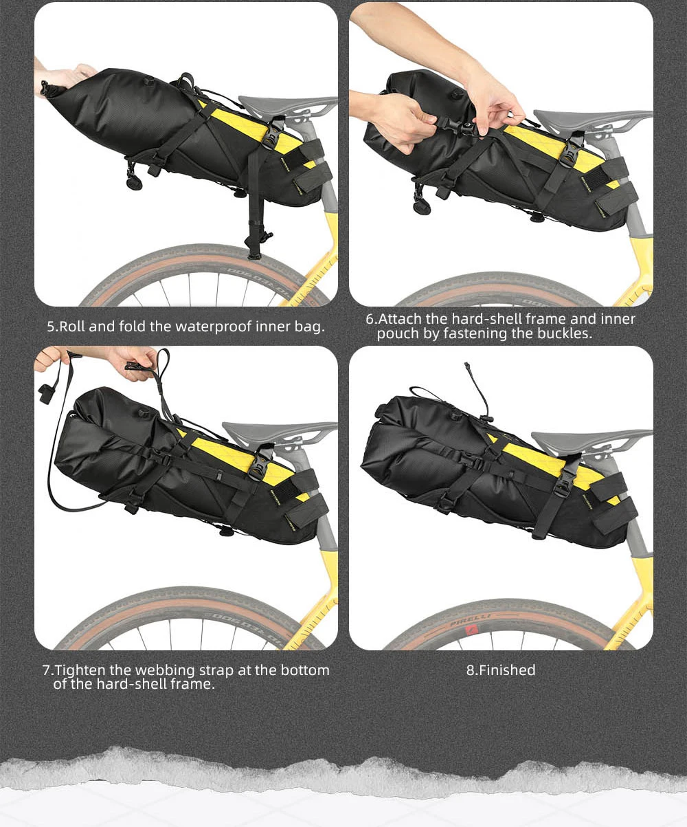 Rhinowalk Bike Saddle Bag Stable Not Shaking 14L Big Capacity Removable Dry Bag Waterproof For Mtb Road Gravel Bike Bikepacking
