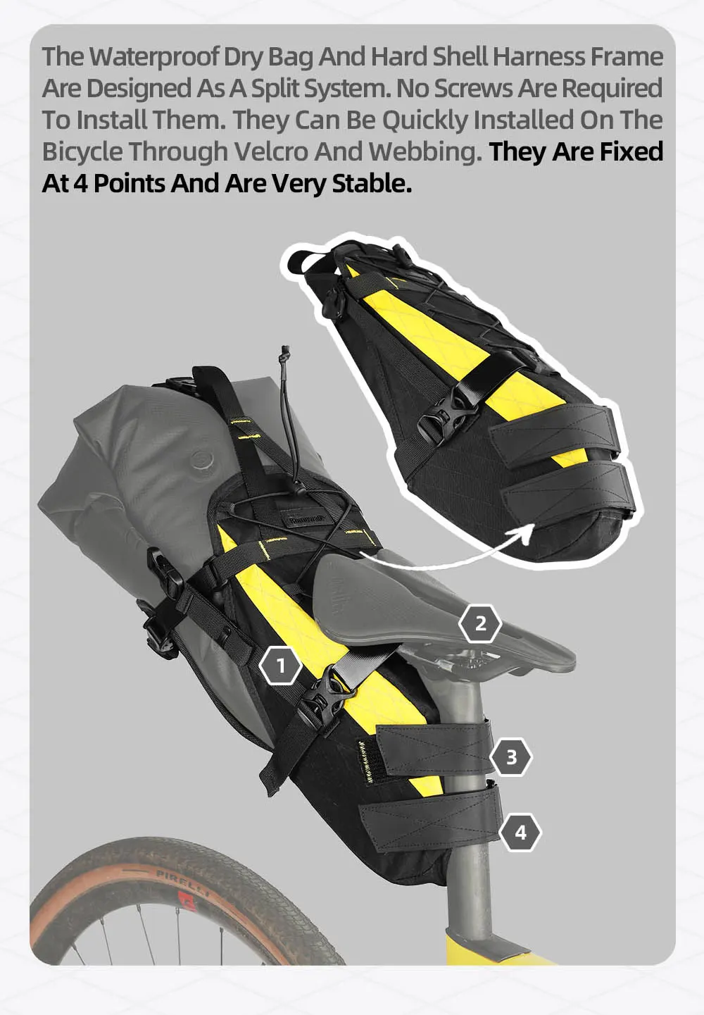 Rhinowalk Bike Saddle Bag Stable Not Shaking 14L Big Capacity Removable Dry Bag Waterproof For Mtb Road Gravel Bike Bikepacking