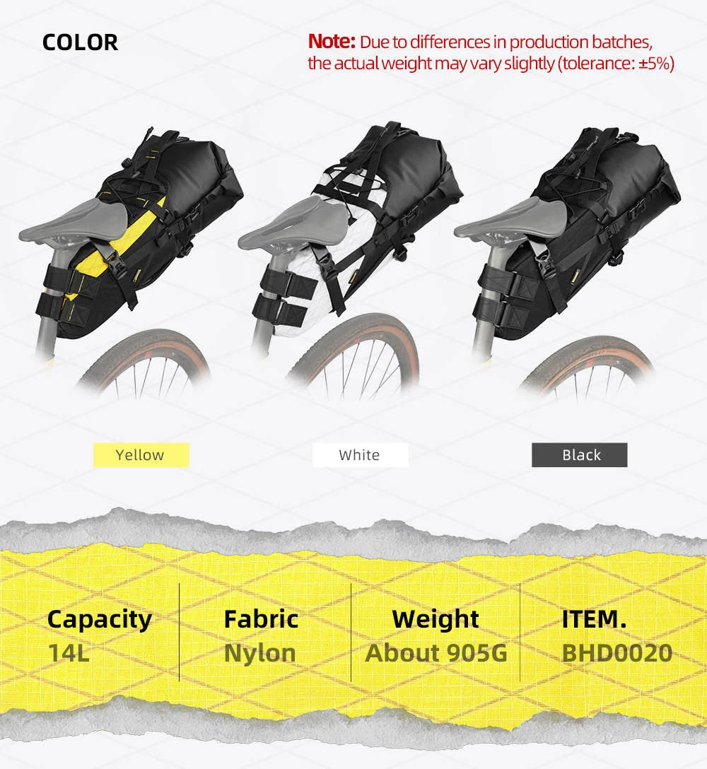 Rhinowalk Bike Saddle Bag Stable Not Shaking 14L Big Capacity Removable Dry Bag Waterproof For Mtb Road Gravel Bike Bikepacking