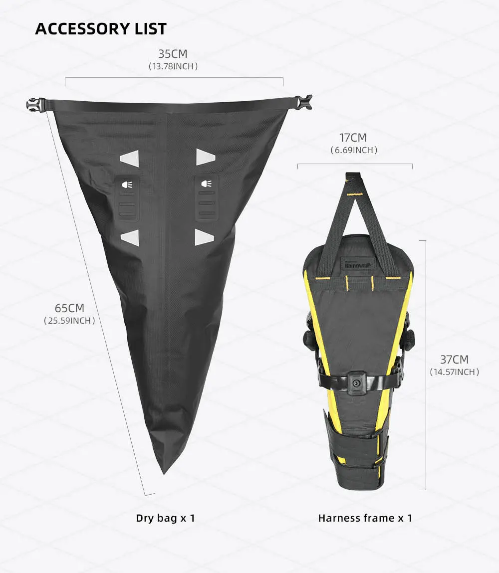 Rhinowalk Bike Saddle Bag Stable Not Shaking 14L Big Capacity Removable Dry Bag Waterproof For Mtb Road Gravel Bike Bikepacking