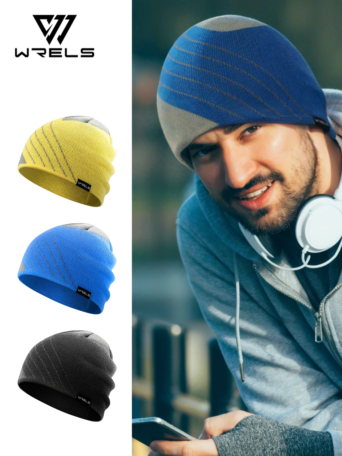 WRELS Outdoor Sports Hat Winter Cycling Fleece Hats Men Winter Warm Head Hat Windproof Skiing Cycling Camping Bicycle Cap Men Ha