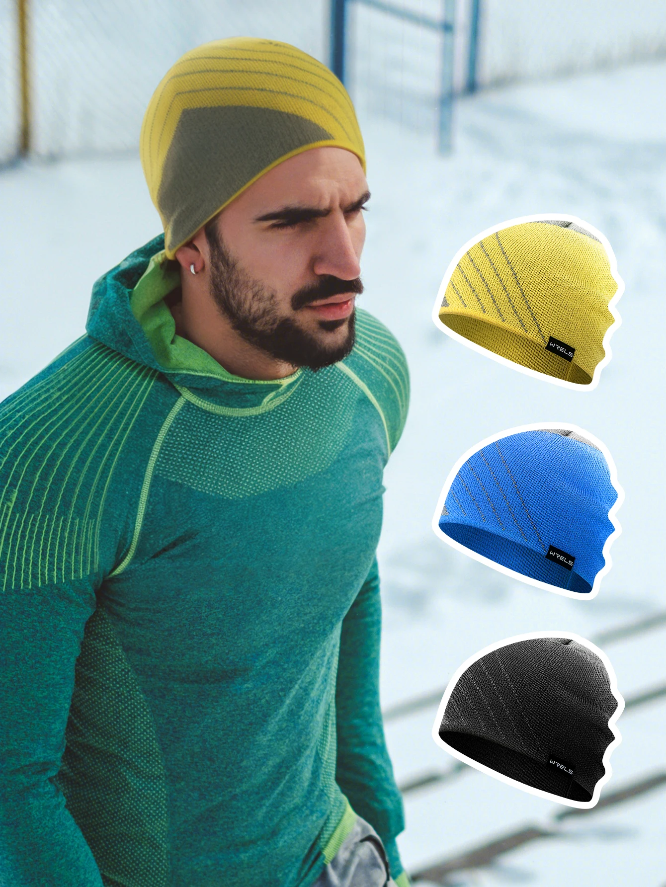 WRELS Outdoor Sports Hat Winter Cycling Fleece Hats Men Winter Warm Head Hat Windproof Skiing Cycling Camping Bicycle Cap Men Ha