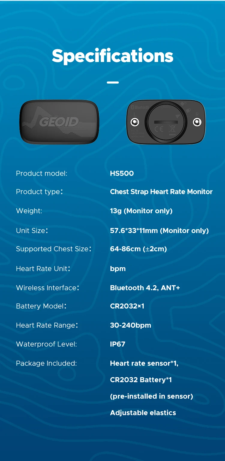 GEOID HS500 Heart Rate Monitor Chest Strap Dual Mode Heart Rate Seneor ANT+Bluetooth for Magene Garmin Wahoo Bike Computers