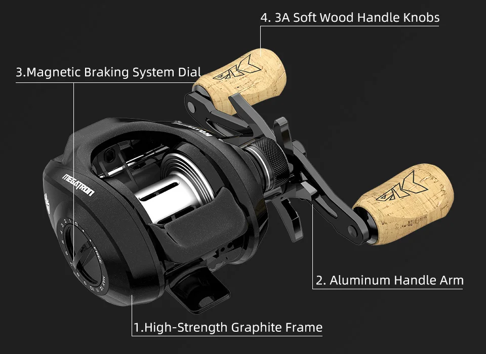 KastKing Royale MegaTron Long Cast Baitcasting Reel 7.2:1Gear Ratio Reel Freshwater Aluminum Spool 8 KG Drag Fishing Coil