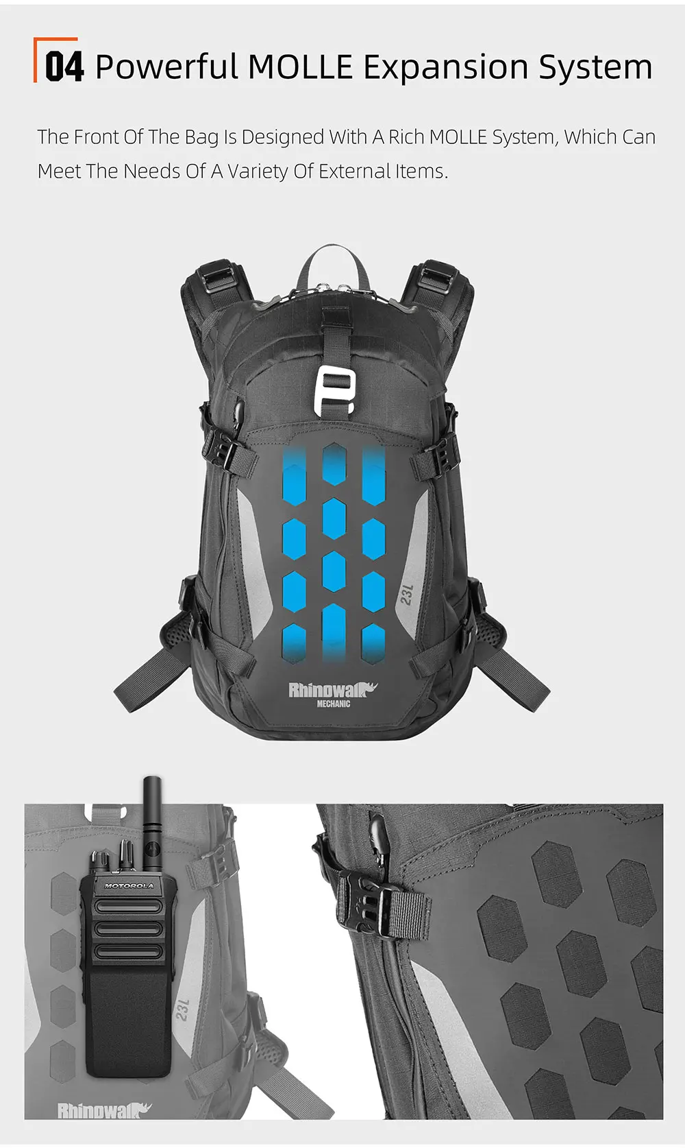 Rhinowalk Motorcycle Storage Backpack Waterproof 23L Motorbike Helmet Bag Riding Travel Luggage Bag with Magnetic Closure