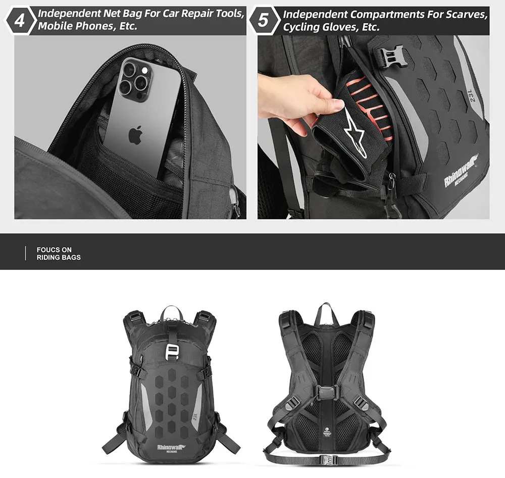 Rhinowalk Motorcycle Storage Backpack Waterproof 23L Motorbike Helmet Bag Riding Travel Luggage Bag with Magnetic Closure