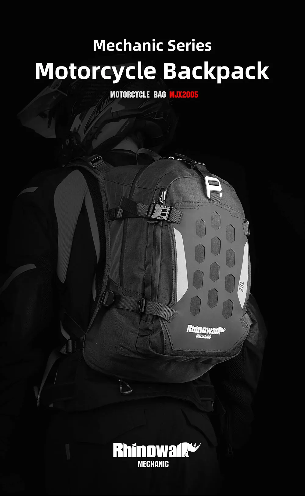 Rhinowalk Motorcycle Storage Backpack Waterproof 23L Motorbike Helmet Bag Riding Travel Luggage Bag with Magnetic Closure