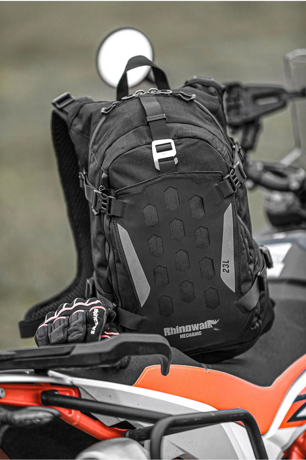 Rhinowalk Motorcycle Storage Backpack Waterproof 23L Motorbike Helmet Bag Riding Travel Luggage Bag with Magnetic Closure