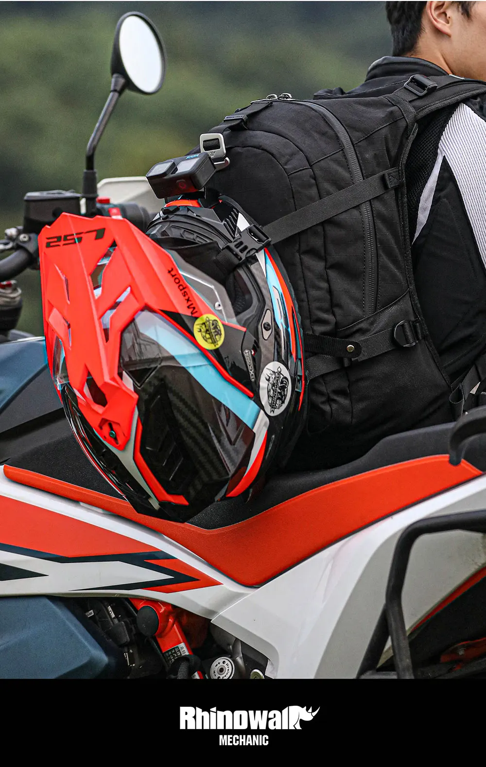 Rhinowalk Motorcycle Storage Backpack Waterproof 23L Motorbike Helmet Bag Riding Travel Luggage Bag with Magnetic Closure