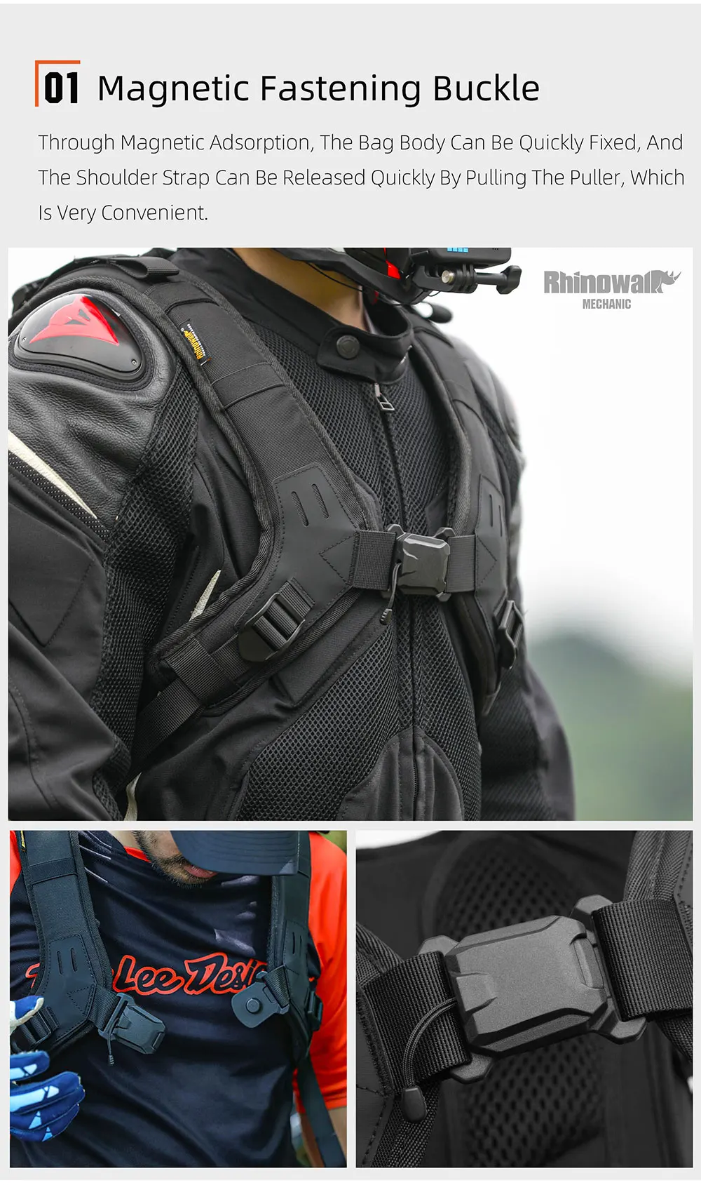 Rhinowalk Motorcycle Storage Backpack Waterproof 23L Motorbike Helmet Bag Riding Travel Luggage Bag with Magnetic Closure