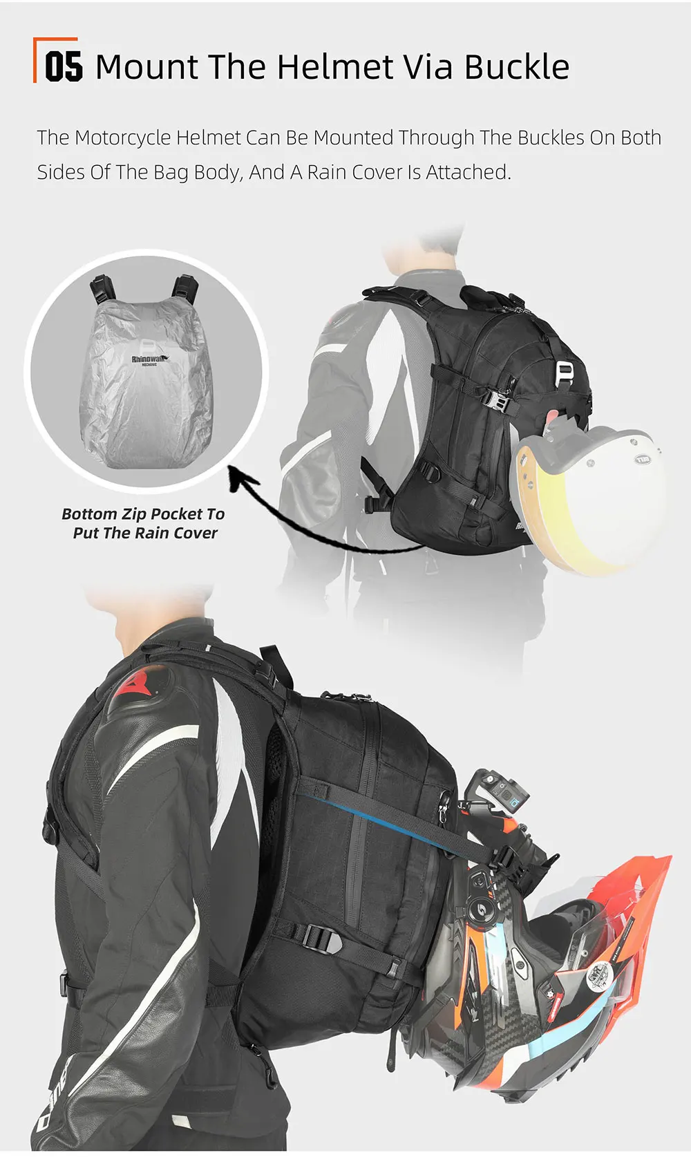 Rhinowalk Motorcycle Storage Backpack Waterproof 23L Motorbike Helmet Bag Riding Travel Luggage Bag with Magnetic Closure