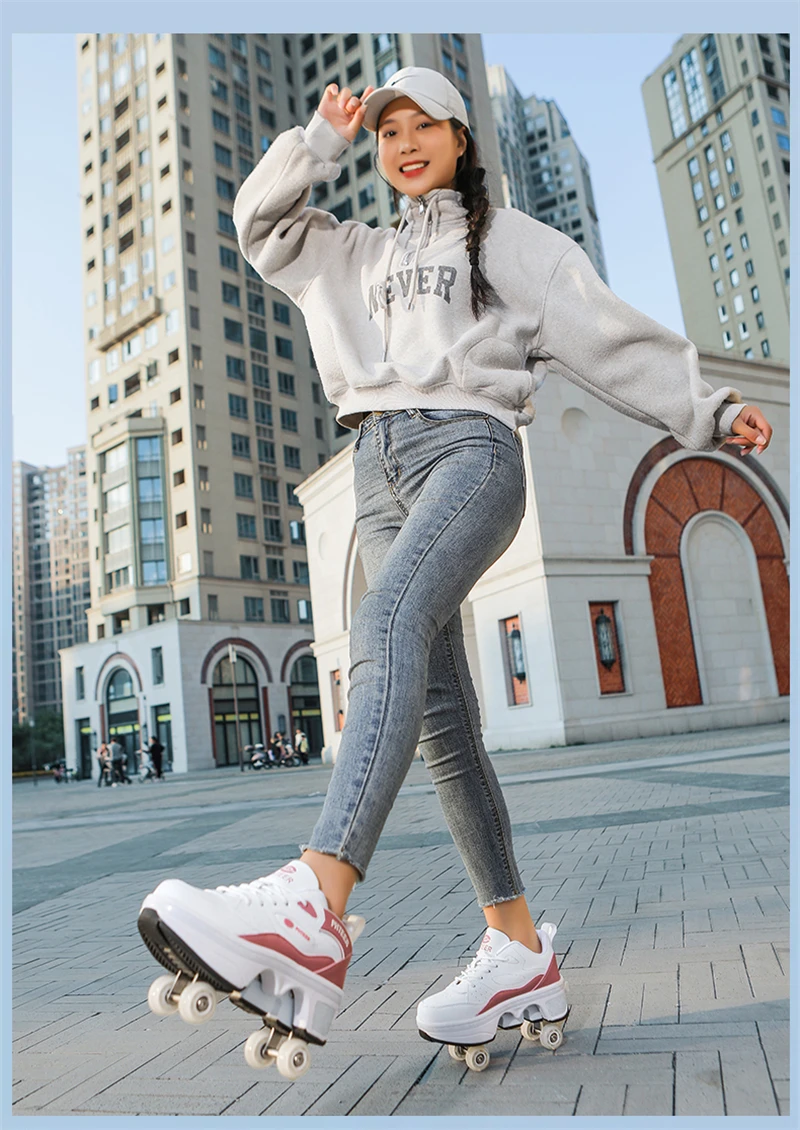 Deformation Parkour Shoes, Roller Skating Shoes, Kids Adults Unisex Roller Skates, Street Urban Fitness FSK Quad Skating Shoes
