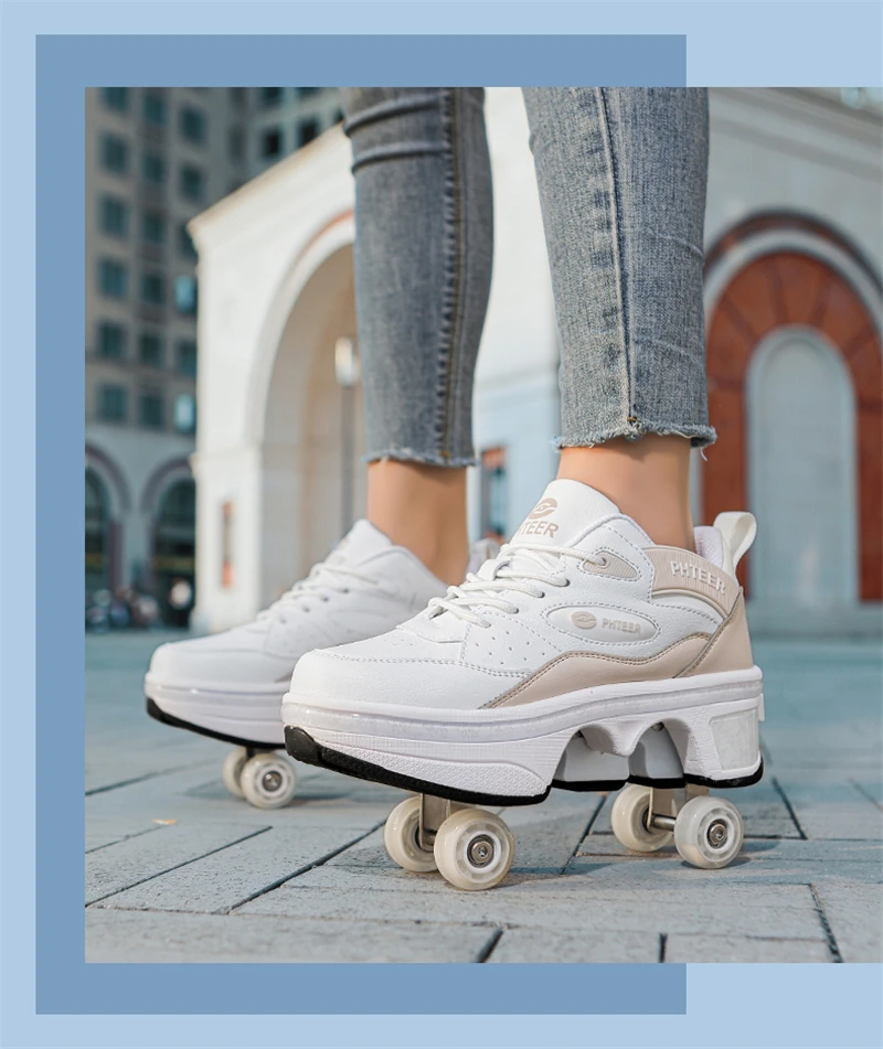Deformation Parkour Shoes, Roller Skating Shoes, Kids Adults Unisex Roller Skates, Street Urban Fitness FSK Quad Skating Shoes