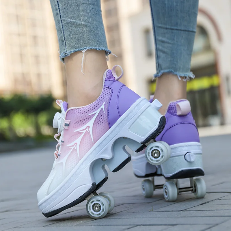 Deformation Parkour Shoes, Roller Skating Shoes, Kids Adults Unisex Roller Skates, Street Urban Fitness FSK Quad Skating Shoes