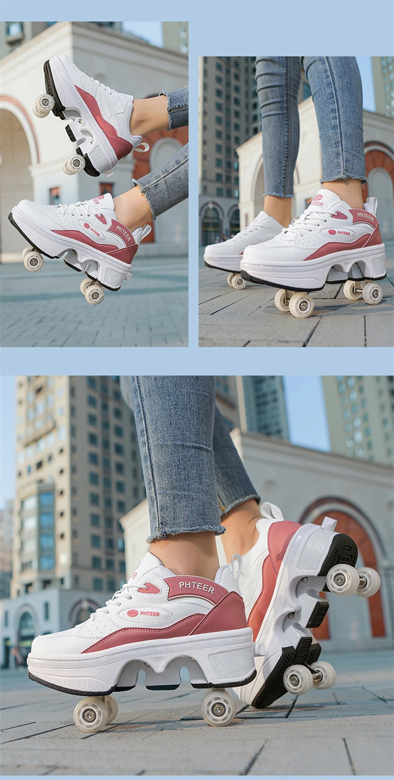 Deformation Parkour Shoes, Roller Skating Shoes, Kids Adults Unisex Roller Skates, Street Urban Fitness FSK Quad Skating Shoes