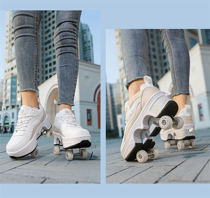 Deformation Parkour Shoes, Roller Skating Shoes, Kids Adults Unisex Roller Skates, Street Urban Fitness FSK Quad Skating Shoes