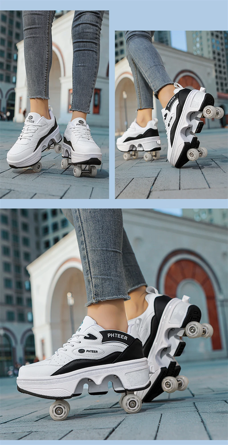 Deformation Parkour Shoes, Roller Skating Shoes, Kids Adults Unisex Roller Skates, Street Urban Fitness FSK Quad Skating Shoes