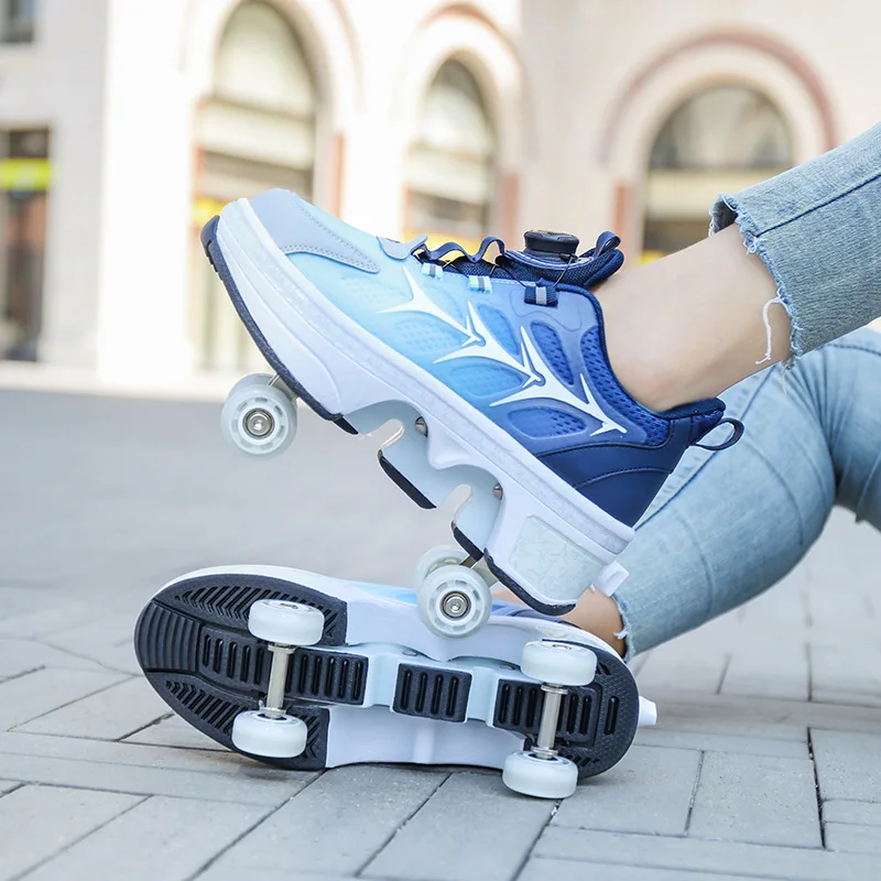 Deformation Parkour Shoes, Roller Skating Shoes, Kids Adults Unisex Roller Skates, Street Urban Fitness FSK Quad Skating Shoes