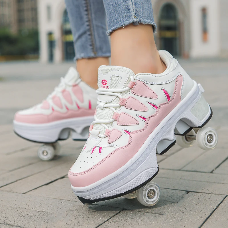 Deformation Parkour Shoes, Roller Skating Shoes, Kids Adults Unisex Roller Skates, Street Urban Fitness FSK Quad Skating Shoes