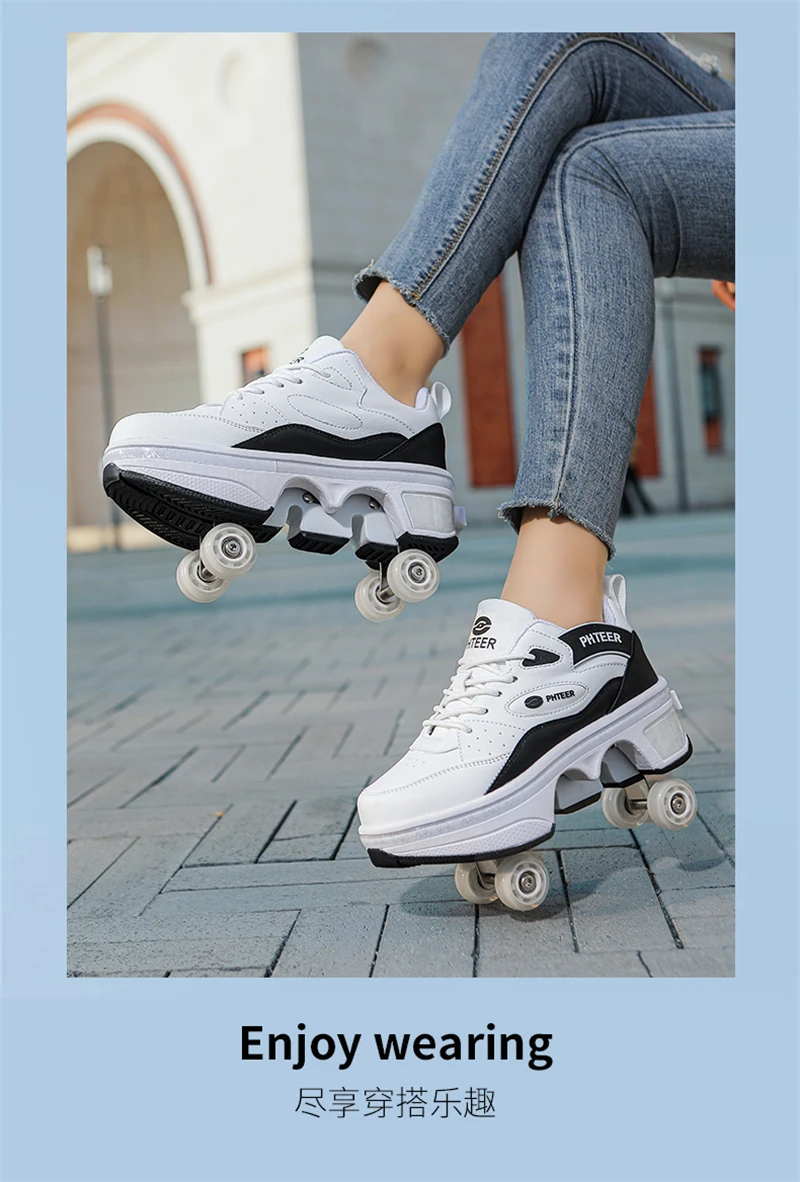 Deformation Parkour Shoes, Roller Skating Shoes, Kids Adults Unisex Roller Skates, Street Urban Fitness FSK Quad Skating Shoes