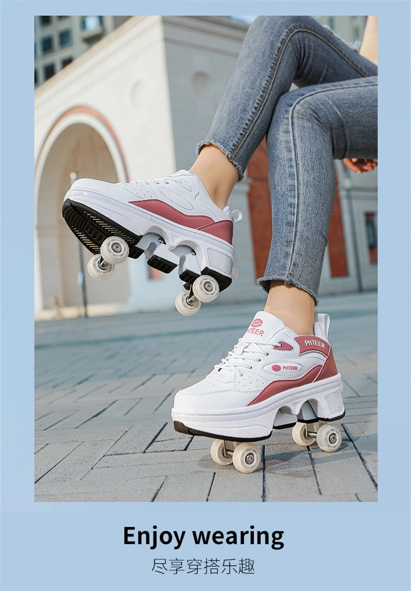 Deformation Parkour Shoes, Roller Skating Shoes, Kids Adults Unisex Roller Skates, Street Urban Fitness FSK Quad Skating Shoes