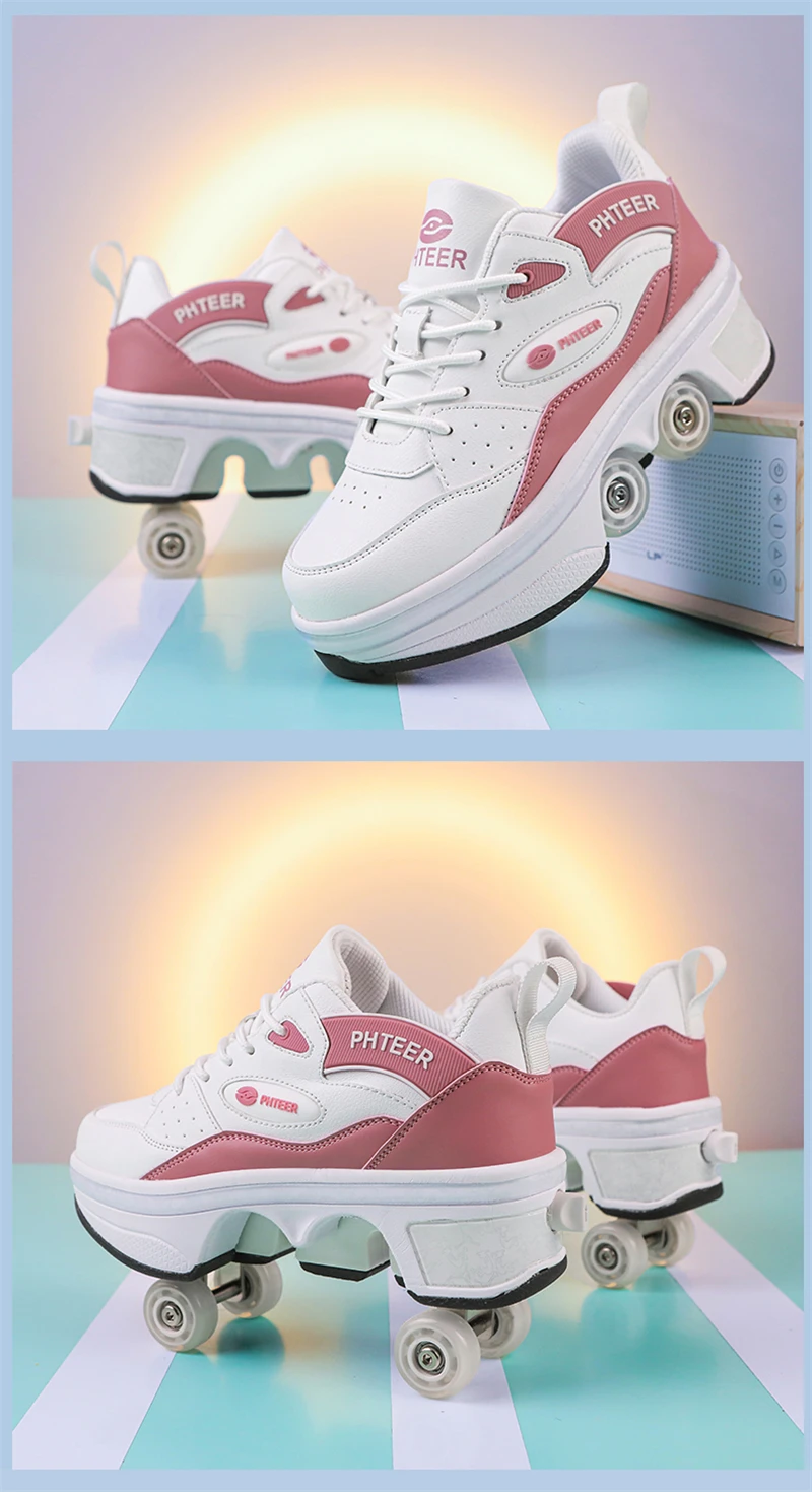 Deformation Parkour Shoes, Roller Skating Shoes, Kids Adults Unisex Roller Skates, Street Urban Fitness FSK Quad Skating Shoes