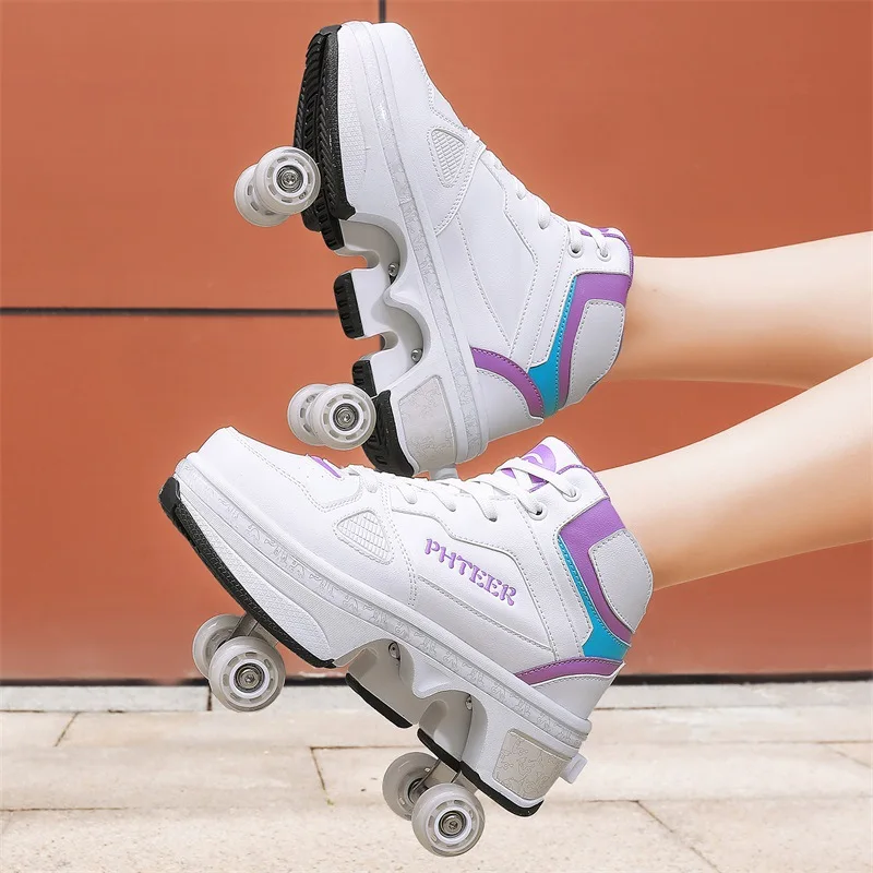 Deformation Parkour Shoes, Roller Skating Shoes, Kids Adults Unisex Roller Skates, Street Urban Fitness FSK Quad Skating Shoes