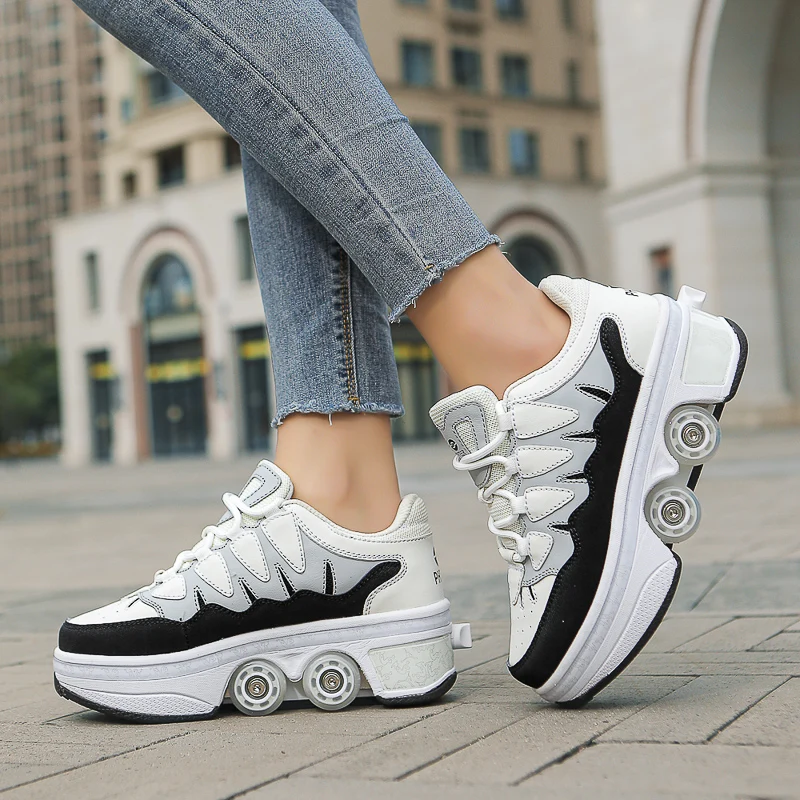 Deformation Parkour Shoes, Roller Skating Shoes, Kids Adults Unisex Roller Skates, Street Urban Fitness FSK Quad Skating Shoes