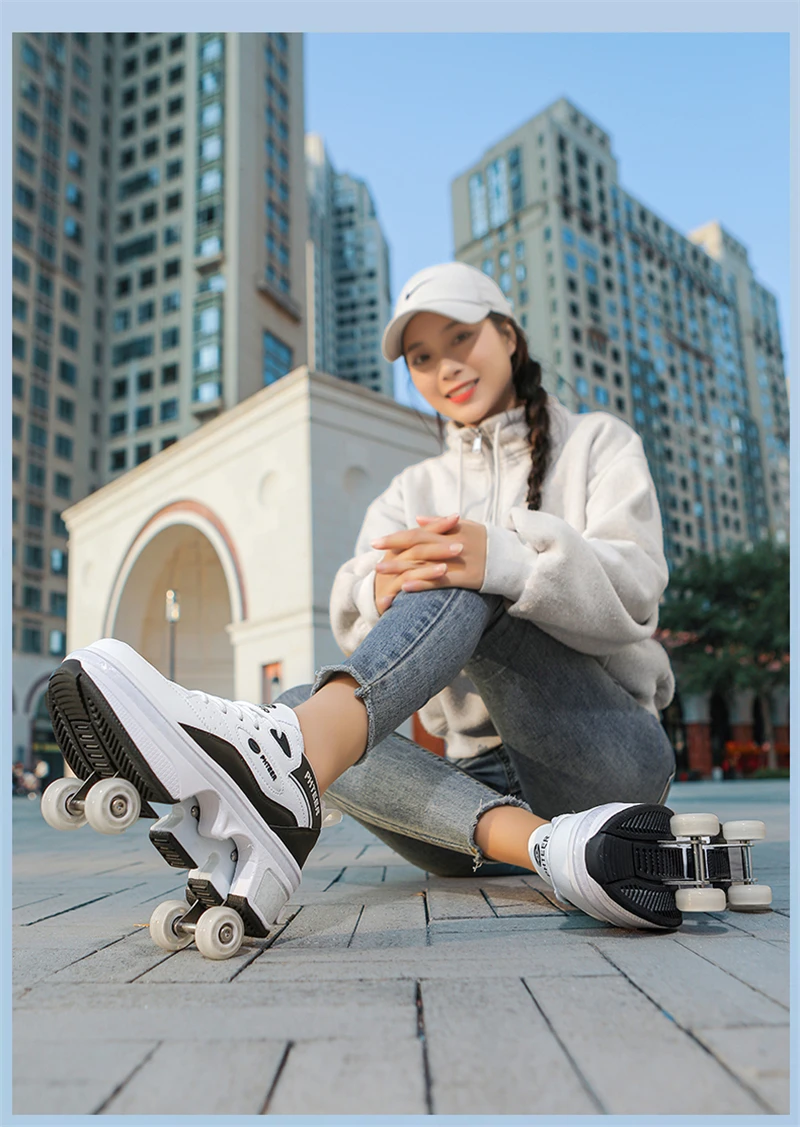 Deformation Parkour Shoes, Roller Skating Shoes, Kids Adults Unisex Roller Skates, Street Urban Fitness FSK Quad Skating Shoes
