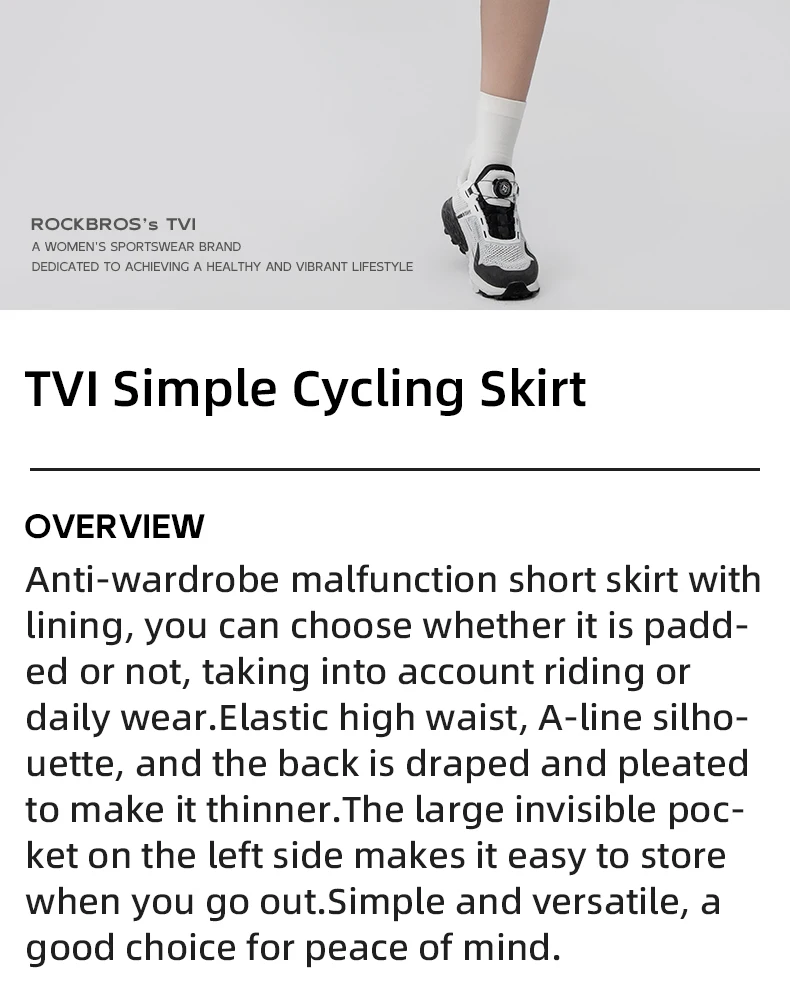 ROCKBROS TVI Women Cycling Skirt Bike Shorts Breathable Sports Pants Anti-Glare Short Pants Shockproof Sponge Pad Tennis Skirt
