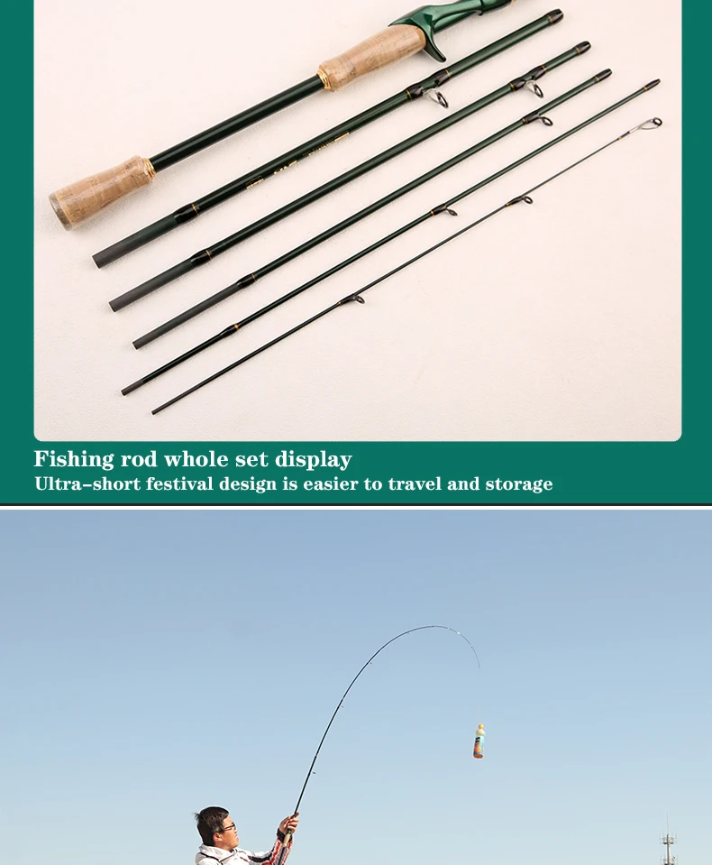 Baitcasting Spinning Travel Carbon 6Section Fishing Rods Line Weight 4-10LBS Power Ultralight Lure Trout Mini Pole 2.1M/2.4M