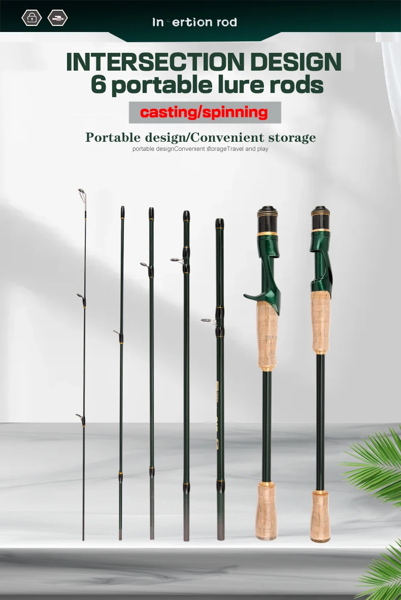 Baitcasting Spinning Travel Carbon 6Section Fishing Rods Line Weight 4-10LBS Power Ultralight Lure Trout Mini Pole 2.1M/2.4M
