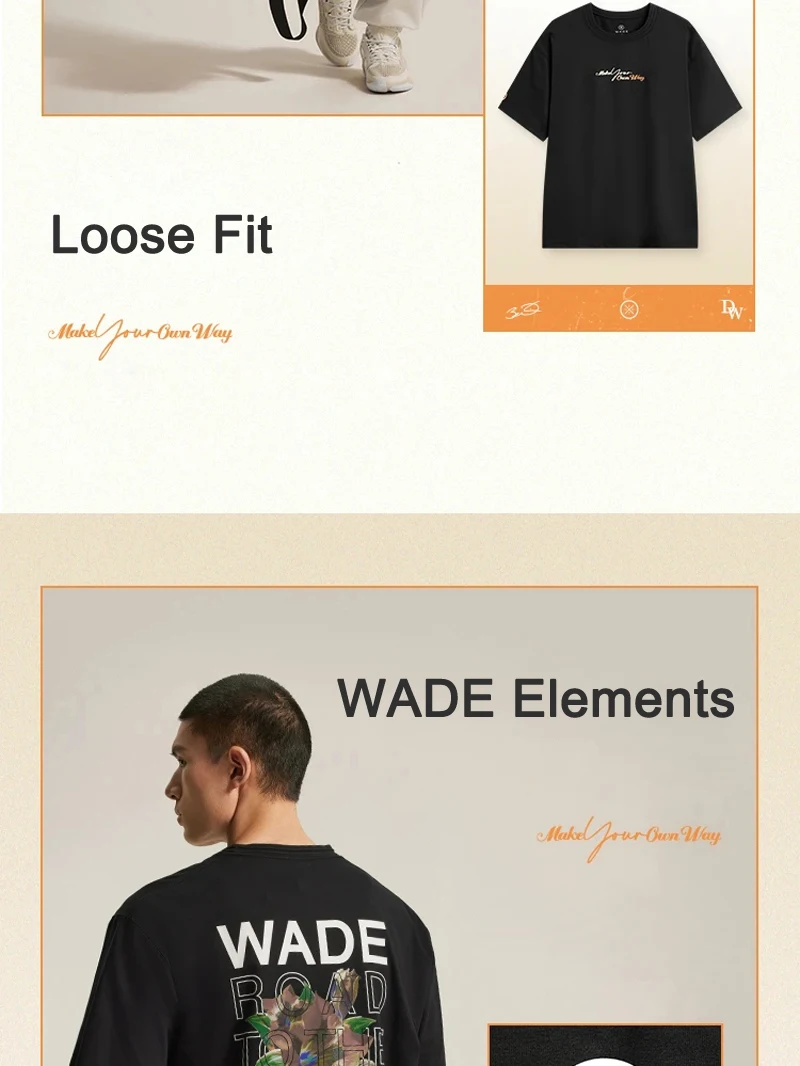 Li-Ning Men's Wade T-shirt 64%Cotton 36%Polyester Loose Breathable LiNing Sports Casual Short Sleeve Culture Tee Tops AHSV011