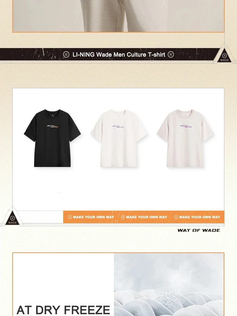 Li-Ning Men's Wade T-shirt 64%Cotton 36%Polyester Loose Breathable LiNing Sports Casual Short Sleeve Culture Tee Tops AHSV011