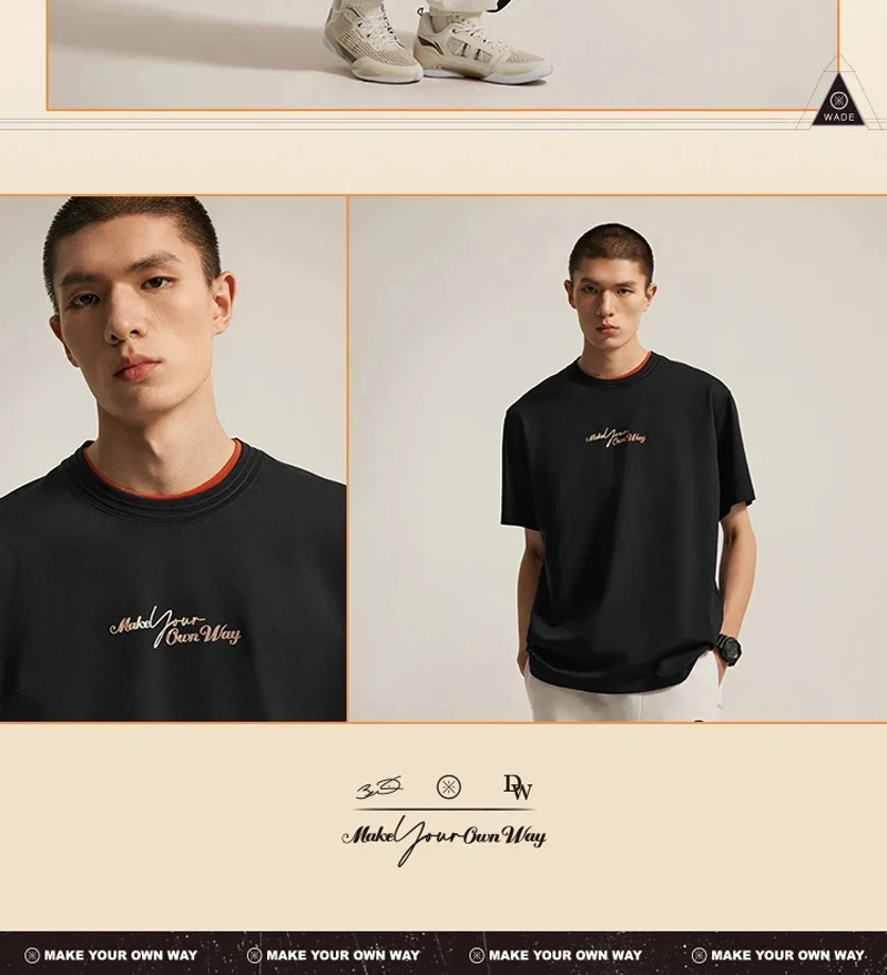 Li-Ning Men's Wade T-shirt 64%Cotton 36%Polyester Loose Breathable LiNing Sports Casual Short Sleeve Culture Tee Tops AHSV011