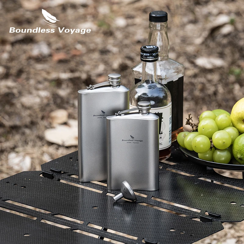 Boundless Voyage Titanium Hip Flask 200ml /250ml Ultralight Camping Liquor Flask for Whiskey Vodka Wine Outdoor Travel Equipment