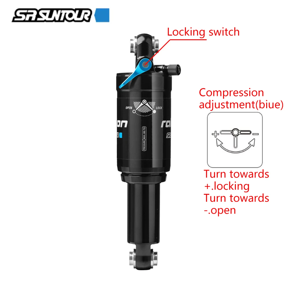 25 New SR SUNTOUR Mtb Bike Air Shock Absorber 152/165/184/190mm Lockable Shock Absorber Aluminum Bicycle XC Air Shock Absorber