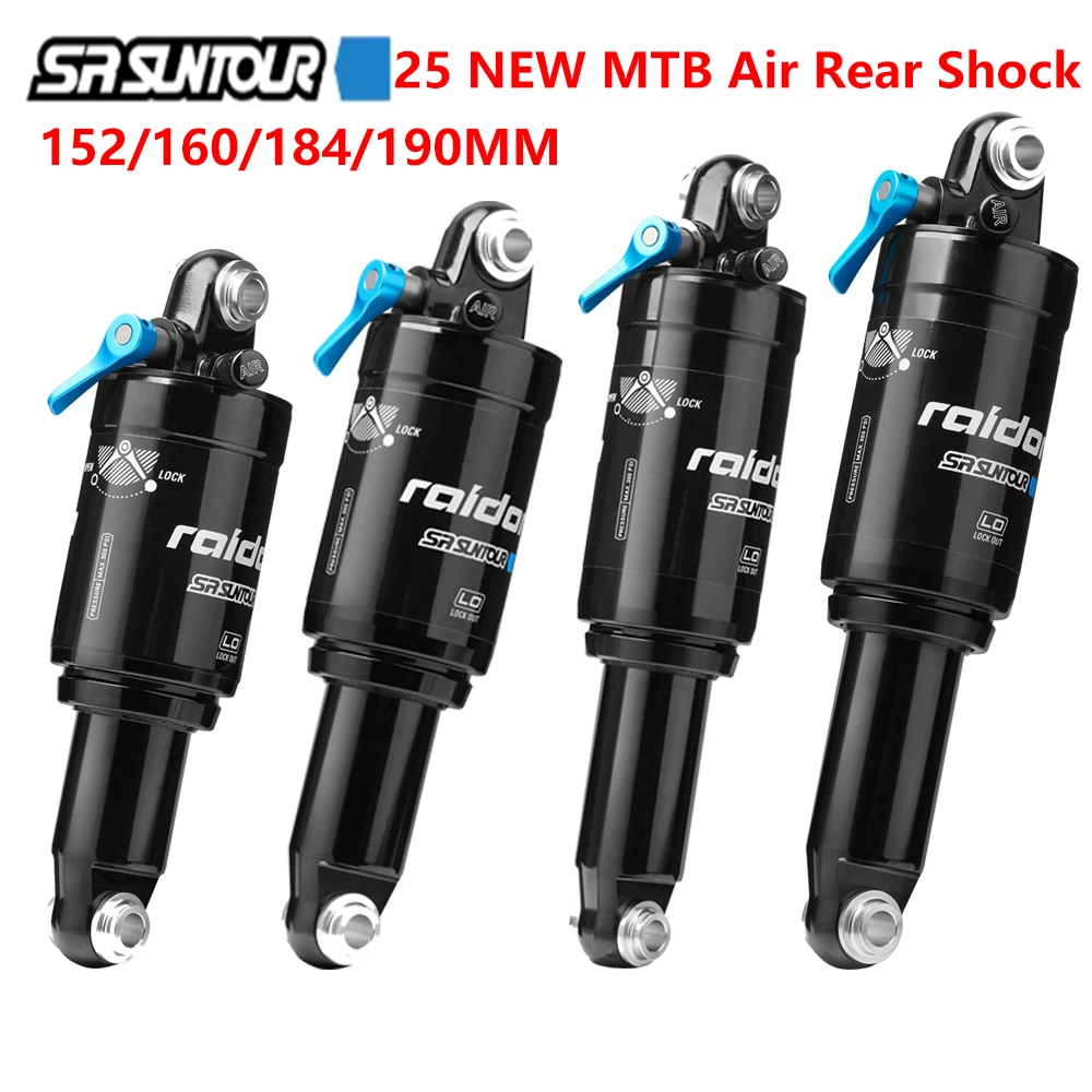 25 New SR SUNTOUR Mtb Bike Air Shock Absorber 152/165/184/190mm Lockable Shock Absorber Aluminum Bicycle XC Air Shock Absorber
