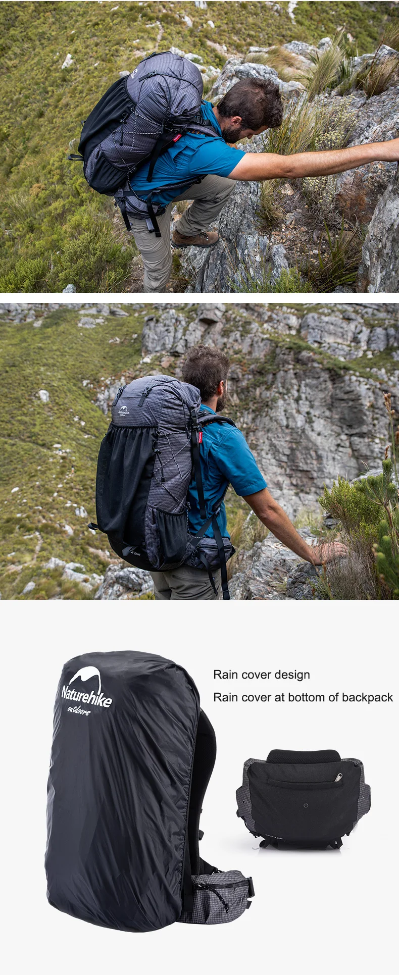 Naturehike Hiking Backpack 60+5L Large Capacity Rock Series 2.0 Outdoor Sports Bag Camping Climbing Travel Waterproof Bagpack