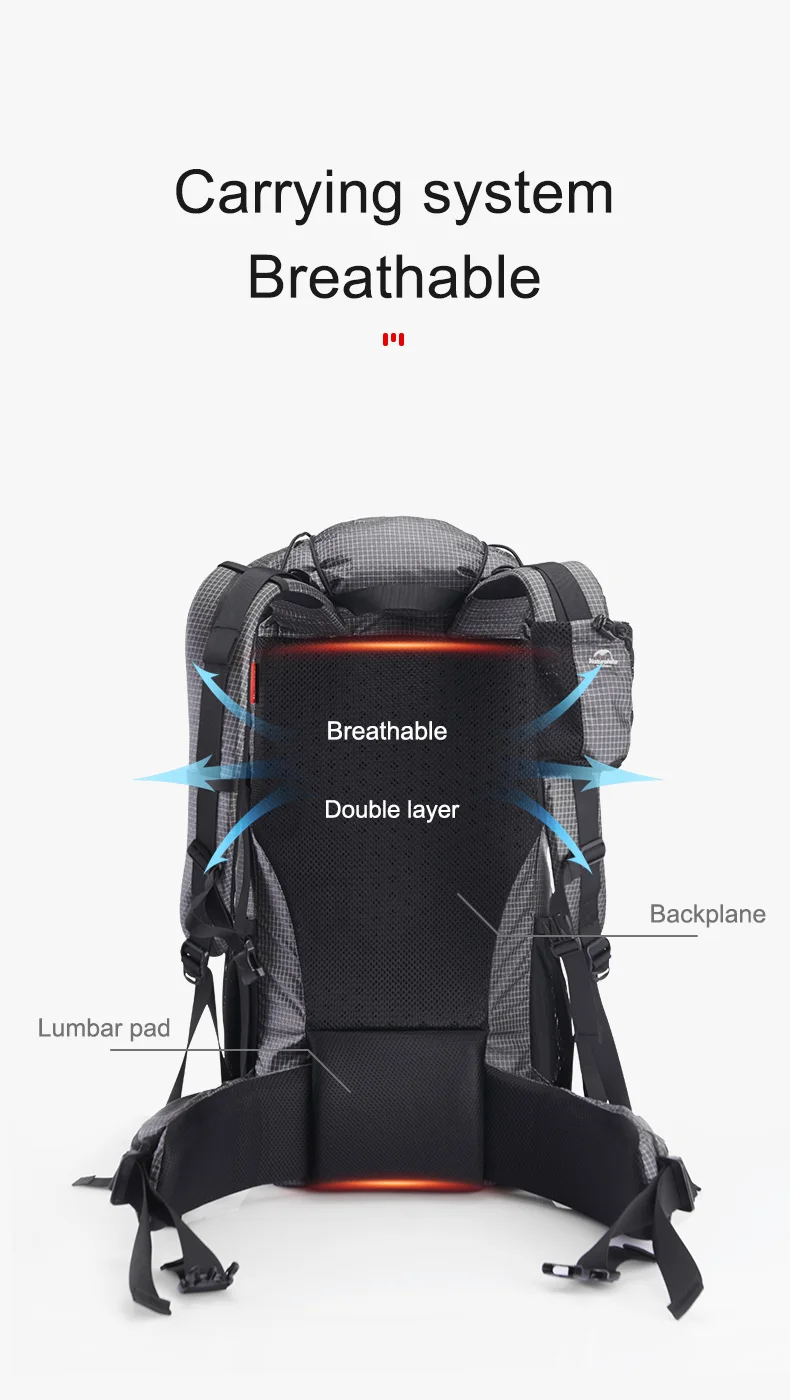 Naturehike Hiking Backpack 60+5L Large Capacity Rock Series 2.0 Outdoor Sports Bag Camping Climbing Travel Waterproof Bagpack